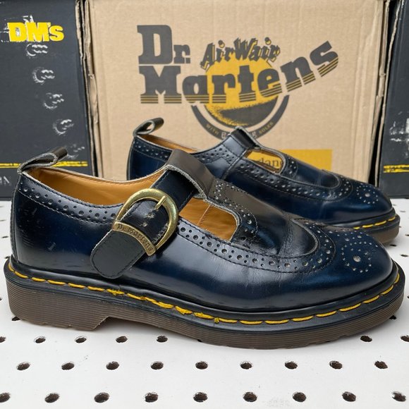 Dr. Martens Shoes - Vintage Dr. Martens Doc England Navy Blue Black Wingtip Mary Janes Sandals UK 6